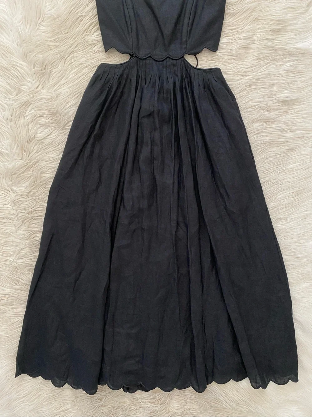 Zimmermann Petite Jude Scallop Midi Dress Black Linen Lace Up Back Vacation 0P - Picture 6 of 16
